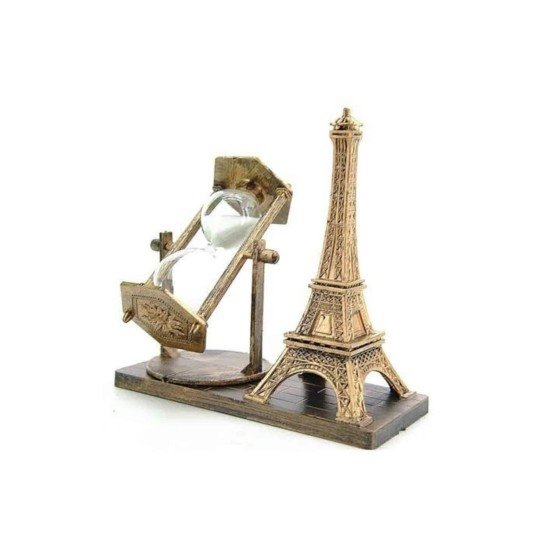 Eyfel Kulesi Tasarımlı Kum Saati Kristalleştirilmiş Kum Saati Dekoratif Ahşap Görünümlü