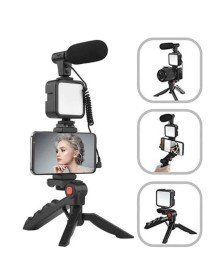 Tripod Telefon Tutucu Kumandalı Mikrofon Led Işık Vlog Video Kayıt