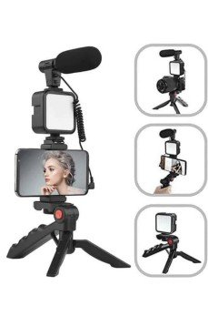 Tripod Telefon Tutucu Kumandalı Mikrofon Led Işık Vlog Video Kayıt Tripod Telefon Tutucu Kumandalı Mikrofon Led Işık Vlog Video Kayıt