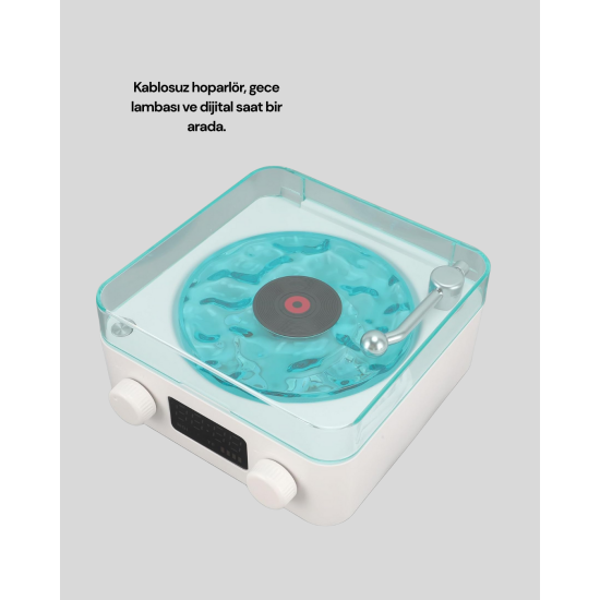 Retro Tasarımlı Gece Lambalı Bluetooth Hoparlör – Saat ve Pil Göstergeli