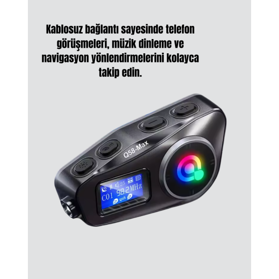 IP65 Suya Dayanıklı Kask Bluetooth Kulaklık LCD Ekranlı