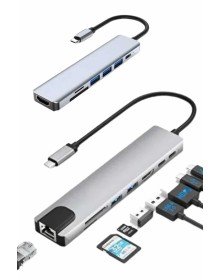 8 Port Çoklayıcı Macbook Ile Uyumlu Çoğaltıcı Type-C dönüştürücü TF SD kart