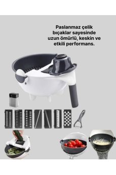 5 Fonksiyonlu Döner Süzgeçli Rende ve Dilimleyici Aparat