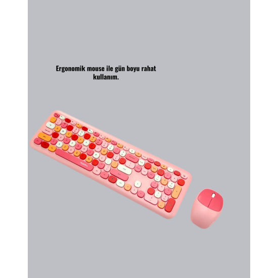 Renkli Retro Tuş Takımlı Klavye – 3 Cihaz Bağlantısı, Medya Kısayol Tuşları