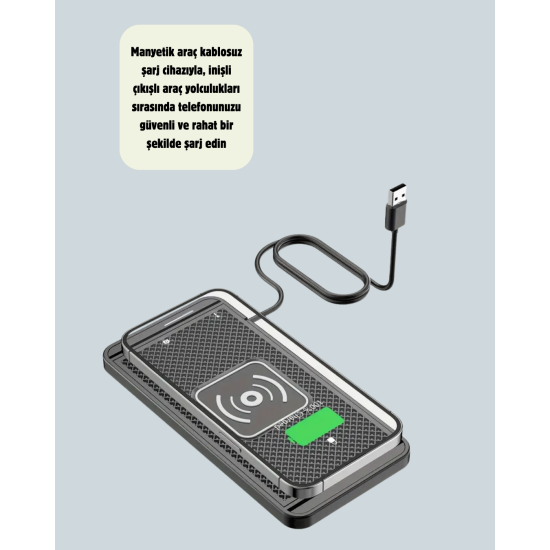 Araç İçi Kablosuz Şarj Pedi – Manyetik Güçlü Tutuş, Hızlı Şarj Özelliği