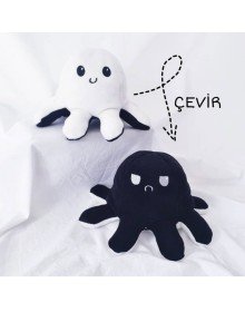 Ahtapot Yastık Çevirdikçe Trip Değiştiren Eğlenceli Yastık Siyah - Beyaz