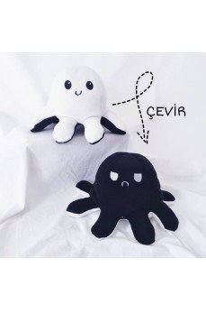 Ahtapot Yastık Çevirdikçe Trip Değiştiren Eğlenceli Yastık Siyah - Beyaz