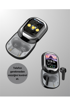 Akıllı Ekranlı Bluetooth 5.4 Kablosuz Kulaklık – Dokunmatik ve Şarj Kutulu