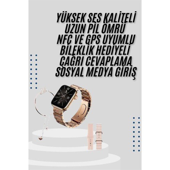 Akıllı Saat 3 Kordonlu Ve Aksesuarlı Bayanlar Için Şık Rose renk Akıllı Saat 3 Kordonlu Ve Aksesuarlı Bayanlar Için Şık Rose renk