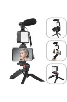 Akıllı Telefon Vlog Kiti Tripod Mini Mikrofonlu Telefon Tutucu