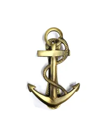 Antika Tarz Dekoratif Pirinç Halatlı, Çapa, Denizci, Gemici Kapı Tokmağı, Taktak - 170x60mm, Sarı