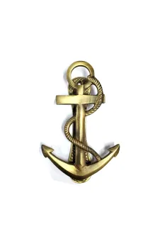 Antika Tarz Dekoratif Pirinç Halatlı, Çapa, Denizci, Gemici Kapı Tokmağı, Taktak - 170x60mm, Sarı