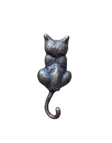 Antika Tarz Dekoratif Pirinç Kedi Sırt Kapı Tokmağı, Taktak - 160x65mm, Oksit