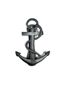 Antika Tarz Dekoratif Pirinç Halatlı, Çapa, Denizci, Gemici Kapı Tokmağı, Taktak - 170x60mm, Oksit