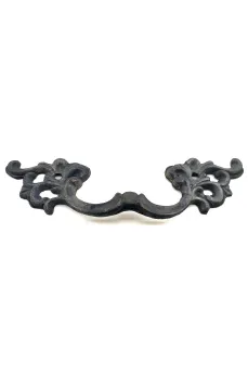 Antika Tarz Dekoratif Pirinç Çiçek Kapı Kulbu - 44x148 mm, Oksit Antika Tarz Dekoratif Pirinç Çiçek Kapı Kulbu - 44x148 mm, Oksit