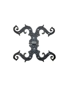 Antika Tarz Dekoratif Pirinç Süslü Menteşe - 190x170 mm, Oksit