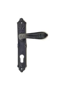 Antika Tarz Dekoratif Pirinç Çiçekli Yale Kapı Kolu - 240x40 mm, Oksit