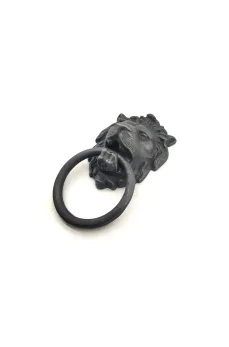 Antika Tarz Dekoratif Pirinç Aslan Kapı Tokmağı, Taktak - 102x130 mm, Oksit