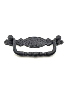 Antika Tarz Dekoratif Pirinç Dövme Sallantı Kapı Kulbu - 43x118 mm, Oksit