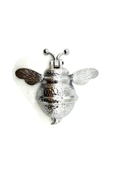 Antika Tarz Dekoratif Pirinç Arı Kapı Tokmağı, Taktak - Büyük, 163x150mm, Nikel