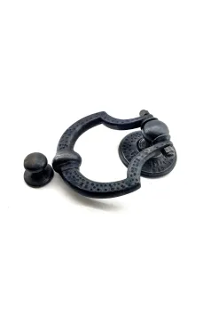 Antika Tarz Dekoratif Pirinç Dövme Kapı Tokmağı, Taktak - 150x105 mm, Oksit