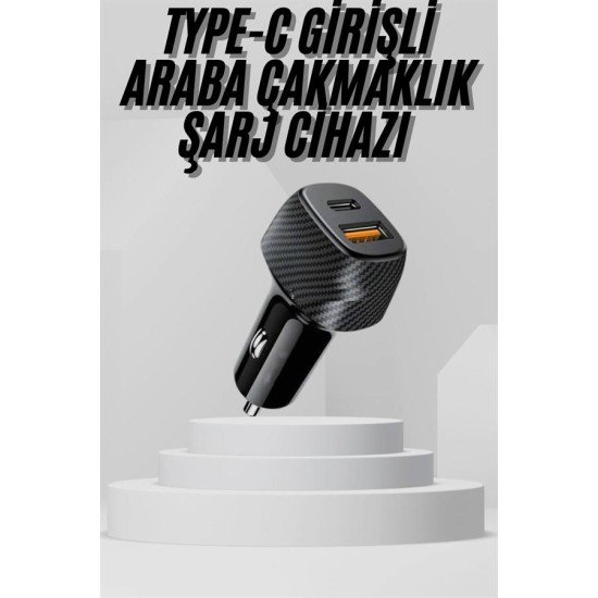 Araç İçi Şarj Cihazı 38W Güç Kapasiteli Type-C Girişli Araba Çakmaklık