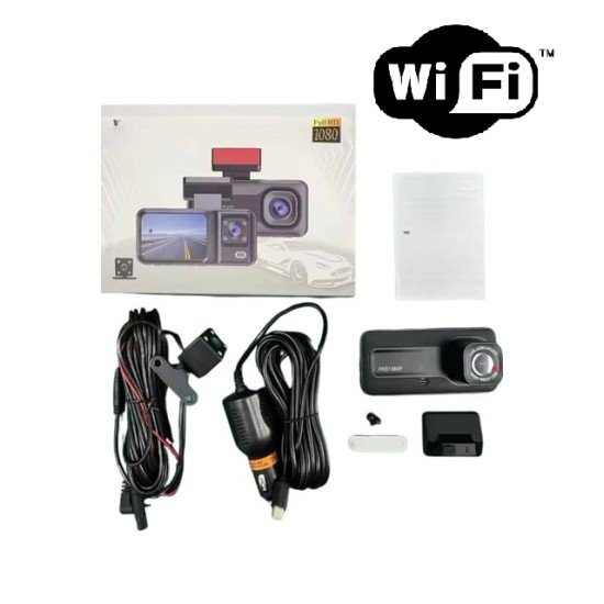 Araç Kamerası - 3 Kameralı Wifi Ön , İç ve Arka Full HD DVR Araç İçi Ekranlı Kamera Araç Kamerası - 3 Kameralı Wifi Ön , İç ve Arka Full HD DVR Araç İçi Ekranlı Kamera