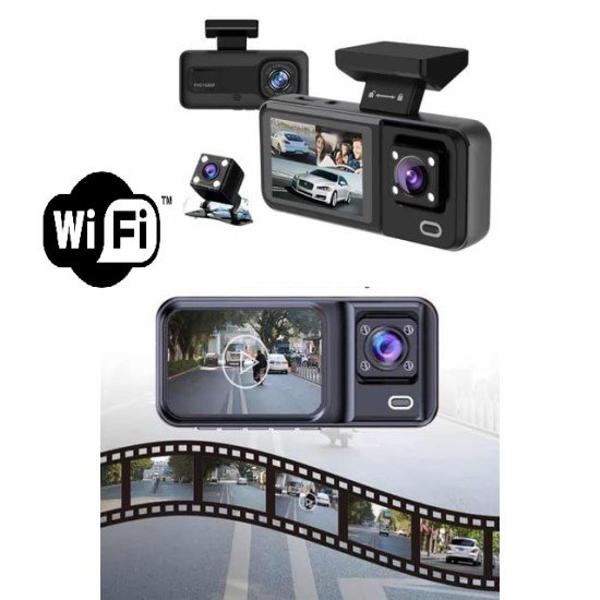 Araç Kamerası - 3 Kameralı Wifi Ön , İç ve Arka Full HD DVR Araç İçi Ekranlı Kamera Araç Kamerası - 3 Kameralı Wifi Ön , İç ve Arka Full HD DVR Araç İçi Ekranlı Kamera