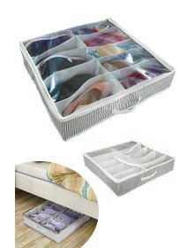 Ayakkabı Saklama Çantası 12 Bölmeli Shoes Under Ayakkabı Hurcu - Siyah Beyaz