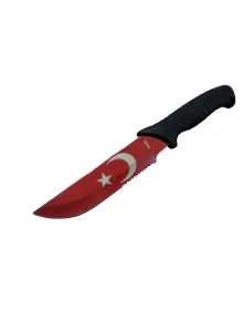 Ayyıldız MF032 RD Kırmızı Av Bıçağı 31cm - Testere Detaylı Bıçak, Kılıflı, Plastik Sap