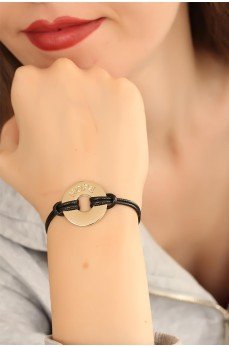HOPE (Umutlu) Siyah Deri İpli Unisex Mood Bileklik