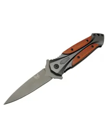 Benchmade DA27B Gri Sivri Kamp Çakı 20cm - Yarı Otomatik, Kemerlikli, Kutulu, Ahşap - Metal Sap