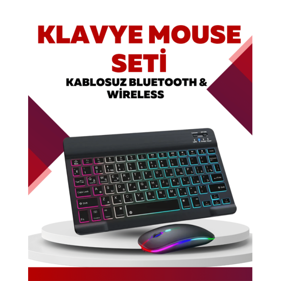 Bluetooth 5.3 Destekli Şarjlı Taşınabilir Klavye + Mouse Kombinasyonu Bluetooth 5.3 Destekli Şarjlı Taşınabilir Klavye + Mouse Kombinasyonu