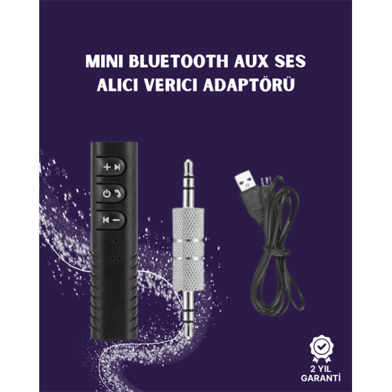 Bluetooth AUX Adaptör | 3.5mm Ses Girişi İçin Kablosuz Dönüştürücü, 10m Menzil