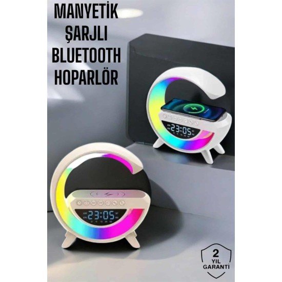 Bluetooth Hoparlör 15W Kablosuz Hızlı Şarj LED Gece Lambası