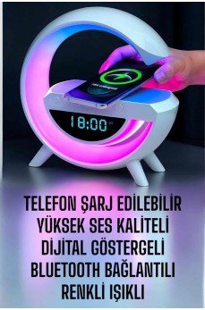 Bluetooth Hoparlör Dijital Göstergeli Wireless Şarj RGB Işıklı