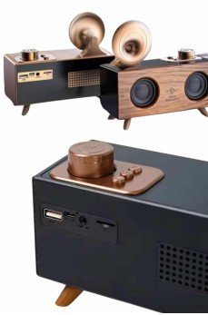 Bluetooth Nostalji Speaker Radyo Gramofon Ahşap Renk Vintage