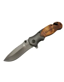 Browning X50 Kahverengi Kurtarma / Kamp Çakısı 20,5cm- Yarı Otomatik, Kemerlikli, Ahşap Sap, Cam Kırma ve İp Kesme Aparatlı
