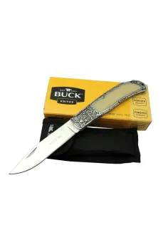 Buck Knives BK-009WY Kamp Çakı 23 cm - Sedef & Metal Saplı, Kılıflı, Kutulu
