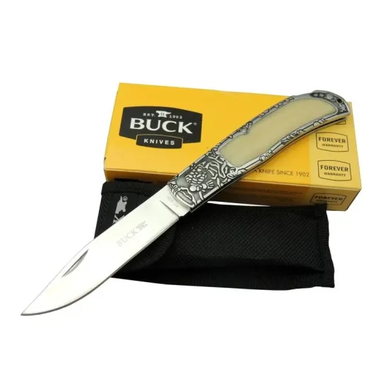 Buck Knives BK-009WY Kamp Çakı 23 cm - Sedef & Metal Saplı, Kılıflı, Kutulu Buck Knives BK-009WY Kamp Çakı 23 cm - Sedef & Metal Saplı, Kılıflı, Kutulu