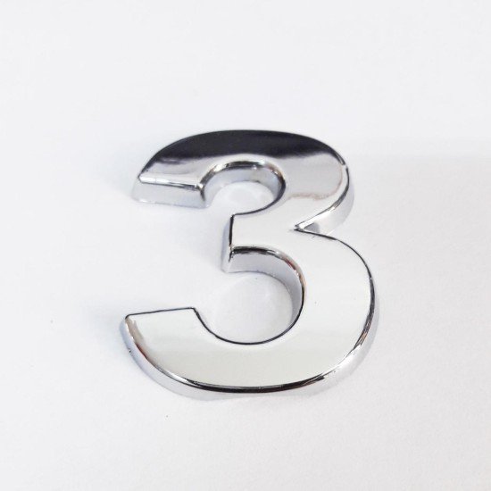 Cemax 3 Rakamı 3,75 cm Krom Yapışkanlı Cemax 3 Rakamı 3,75 cm Krom Yapışkanlı