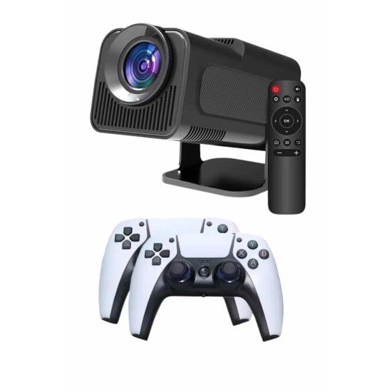 Çift Kollu Game Box Projeksiyon Cihazı Kumandalı Android Tv Dahili Hoparlör