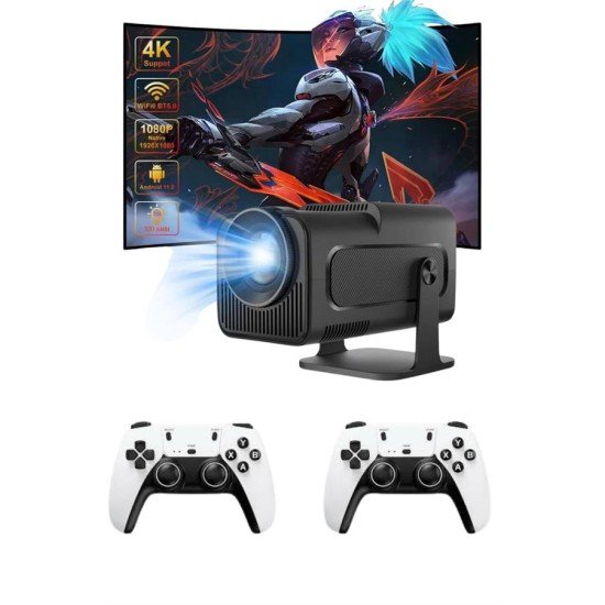 Çift Kollu Game Box Projeksiyon Cihazı Kumandalı Android Tv Dahili Hoparlör