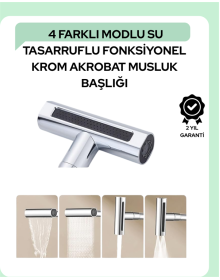 Çok Fonksiyonlu Musluk Başlığı | 4 Su Modu | Geniş Uyumlu Adaptör Seti | Mutfak ve Banyo Uyumlu