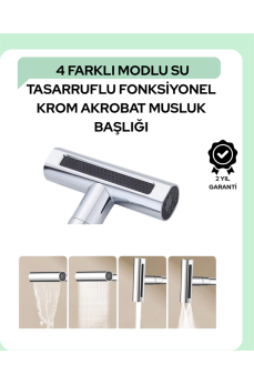 Çok Fonksiyonlu Musluk Başlığı | 4 Su Modu | Geniş Uyumlu Adaptör Seti | Mutfak ve Banyo Uyumlu