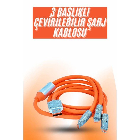 Çoklu Şarj Kablosu USB Type-C İOS Uyumlu 120W Hızlı Şarj Kablosu