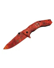 Columbia Skeleton 7000B Kamp Çakı 20 cm - Kırmızı İskelet Desenli, Otomatik