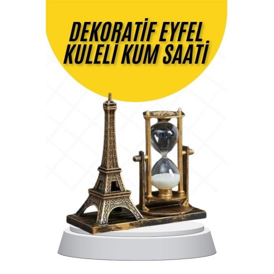 Dekoratif Eyfel Kulesi ve Kum Saati Vintage Tarzı Masa Süsü Biblo Dekoratif Eyfel Kulesi ve Kum Saati Vintage Tarzı Masa Süsü Biblo