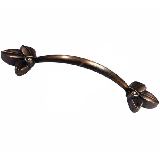 Dekoratif Zamak Yaprak Kulp - 96mm, Eskitme, 100 Adet