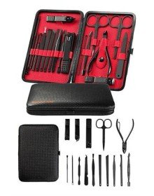 Deri Çantalı Siyah Paslanmaz Çelik 17 Parça Manikür Pedikür Seti